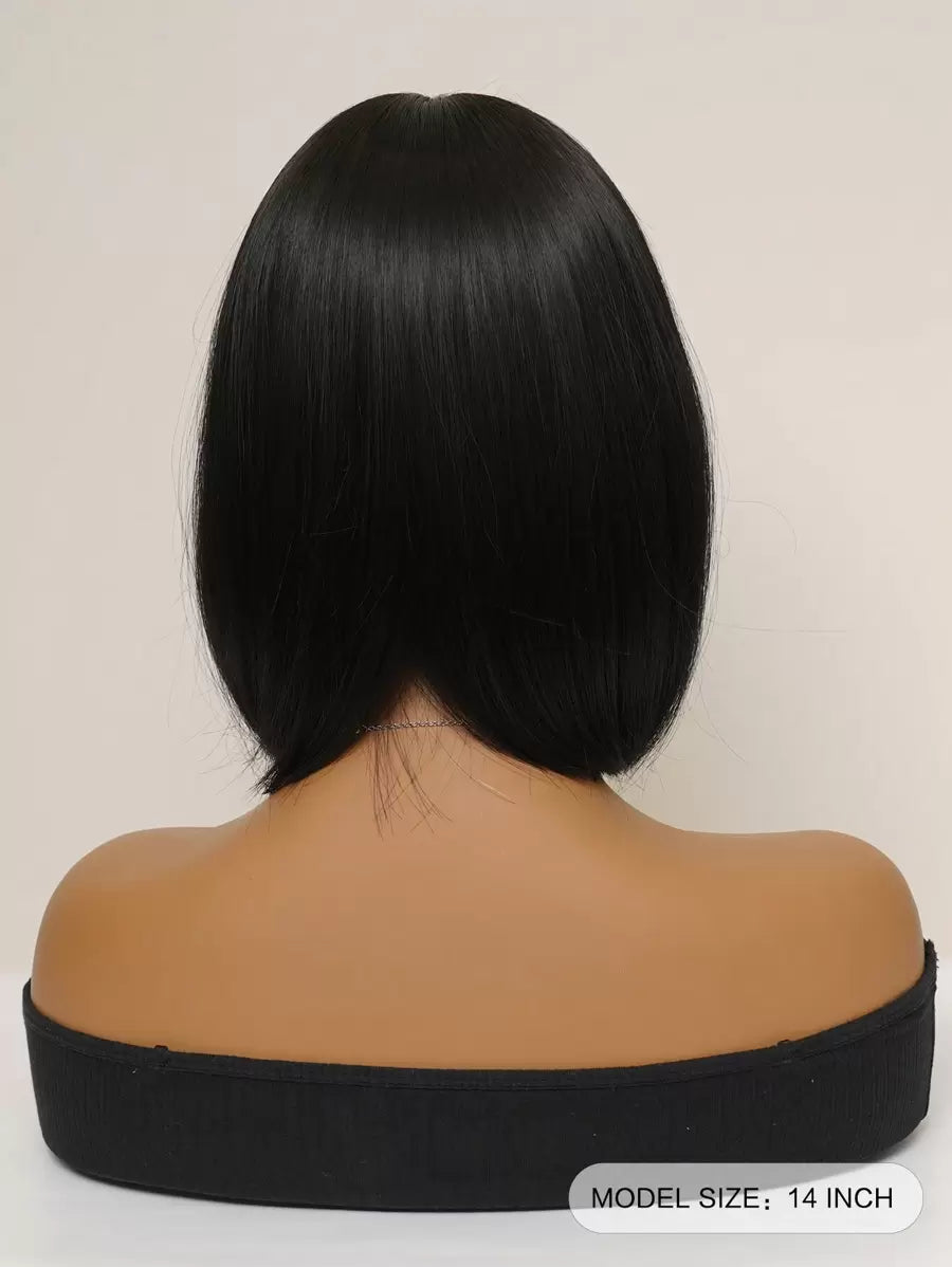 SHEIN باروكة شعر مستعار بوب قصير أسود مع جانبين مائلين