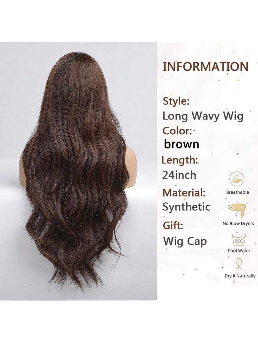 SHEIN شعر صناعي بني طبيعي طويل 24" مجعد مقاوم للحرارة