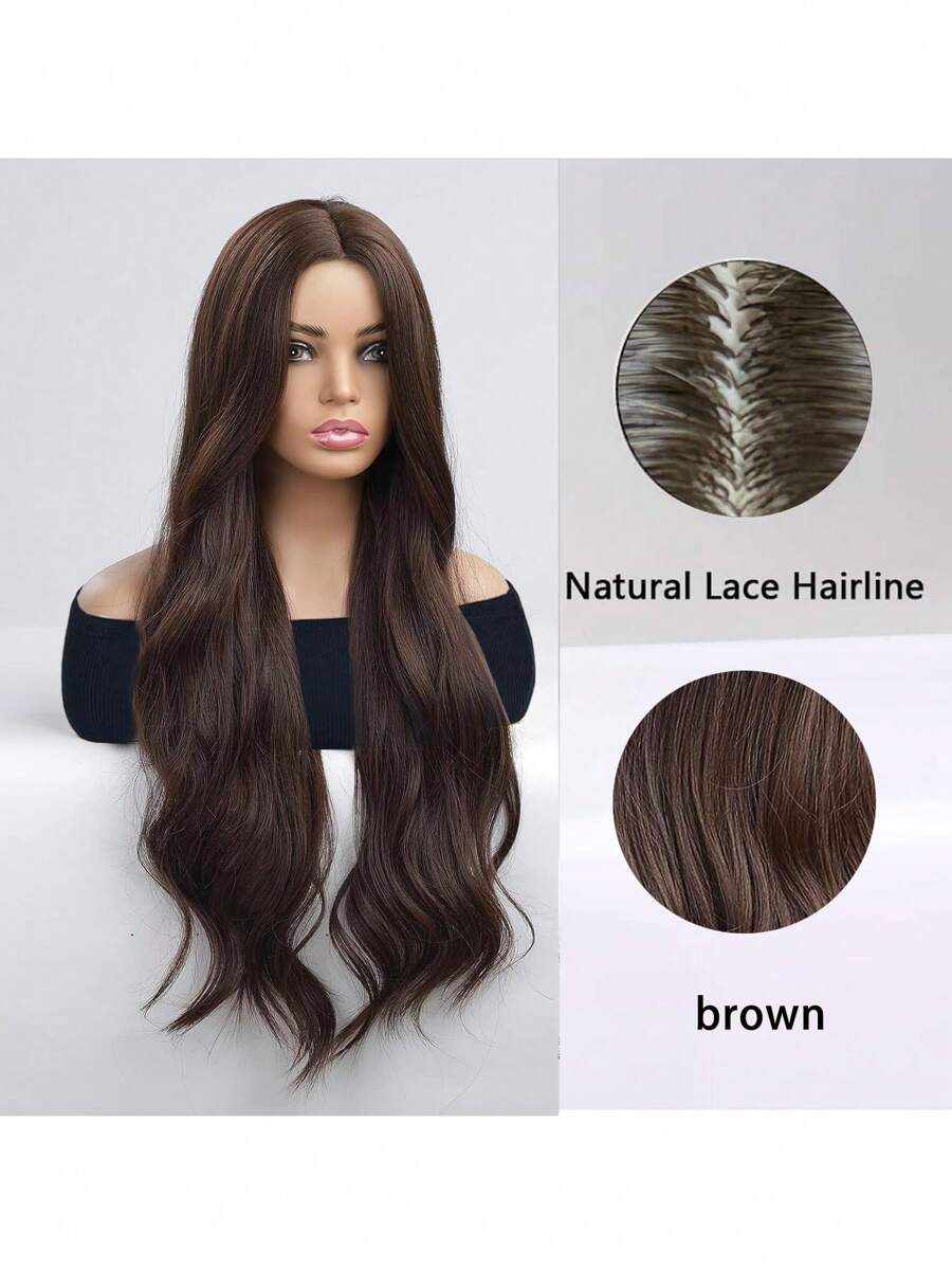 SHEIN شعر صناعي بني طبيعي طويل 24" مجعد مقاوم للحرارة