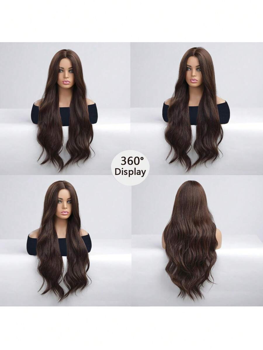 SHEIN شعر صناعي بني طبيعي طويل 24" مجعد مقاوم للحرارة