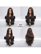 SHEIN شعر صناعي بني طبيعي طويل 24 بوصة مجعد