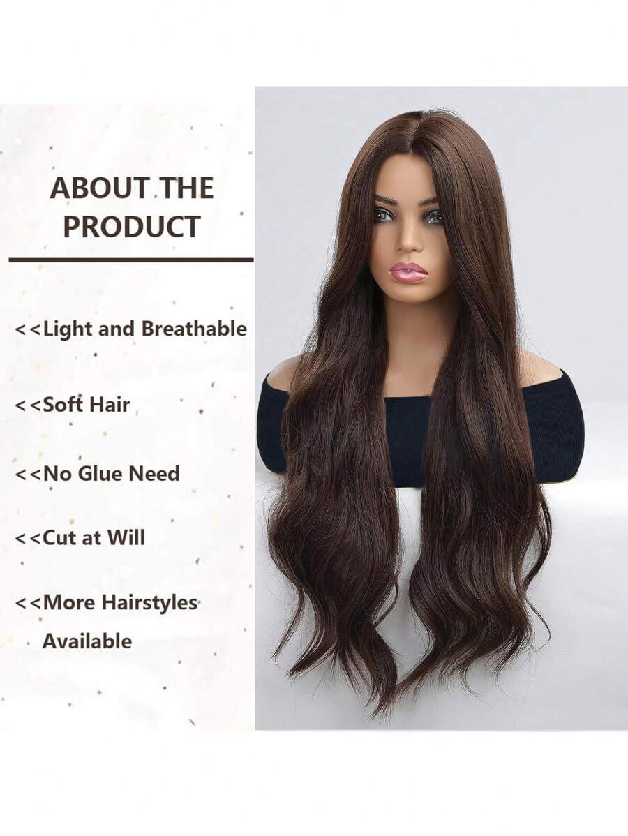 SHEIN شعر صناعي بني طبيعي طويل 24" مجعد مقاوم للحرارة