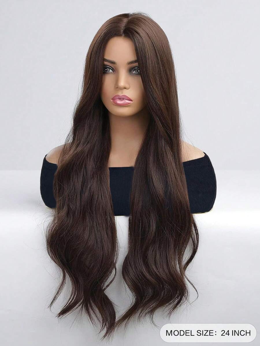 SHEIN شعر صناعي بني طبيعي طويل 24" مجعد مقاوم للحرارة