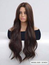 SHEIN شعر صناعي بني طبيعي طويل 24 بوصة مجعد