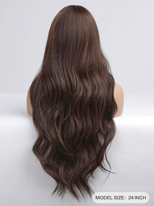 SHEIN شعر صناعي بني طبيعي طويل 24" مجعد مقاوم للحرارة