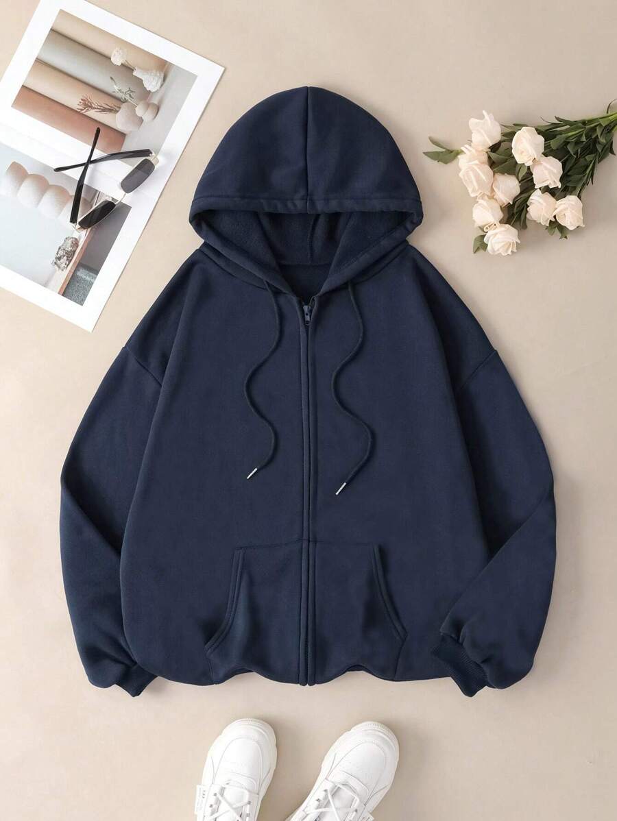 SHEIN INAWLY هودي ازرق مبطن حراري  بأكمام طويلة