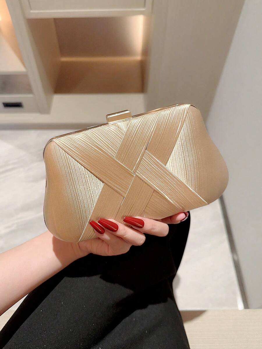 SHEIN حقيبة دلو ذهبية صغيرة مزينة بالراين وخرز بسحاب للحفلات