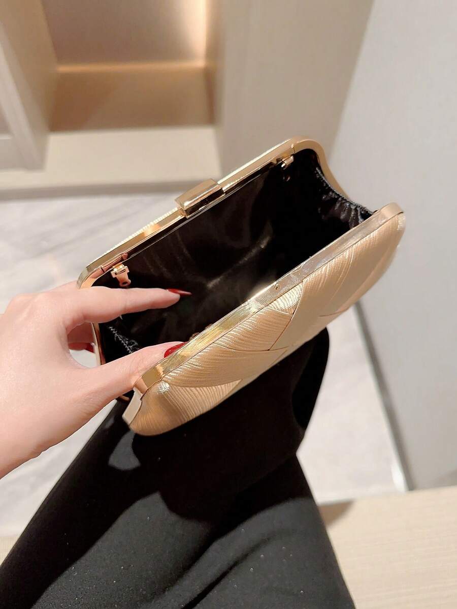 SHEIN حقيبة دلو ذهبية صغيرة مزينة بالراين وخرز بسحاب للحفلات