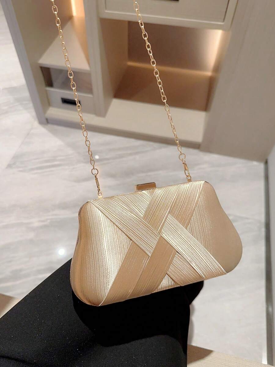 SHEIN حقيبة دلو ذهبية صغيرة مزينة بالراين وخرز بسحاب للحفلات