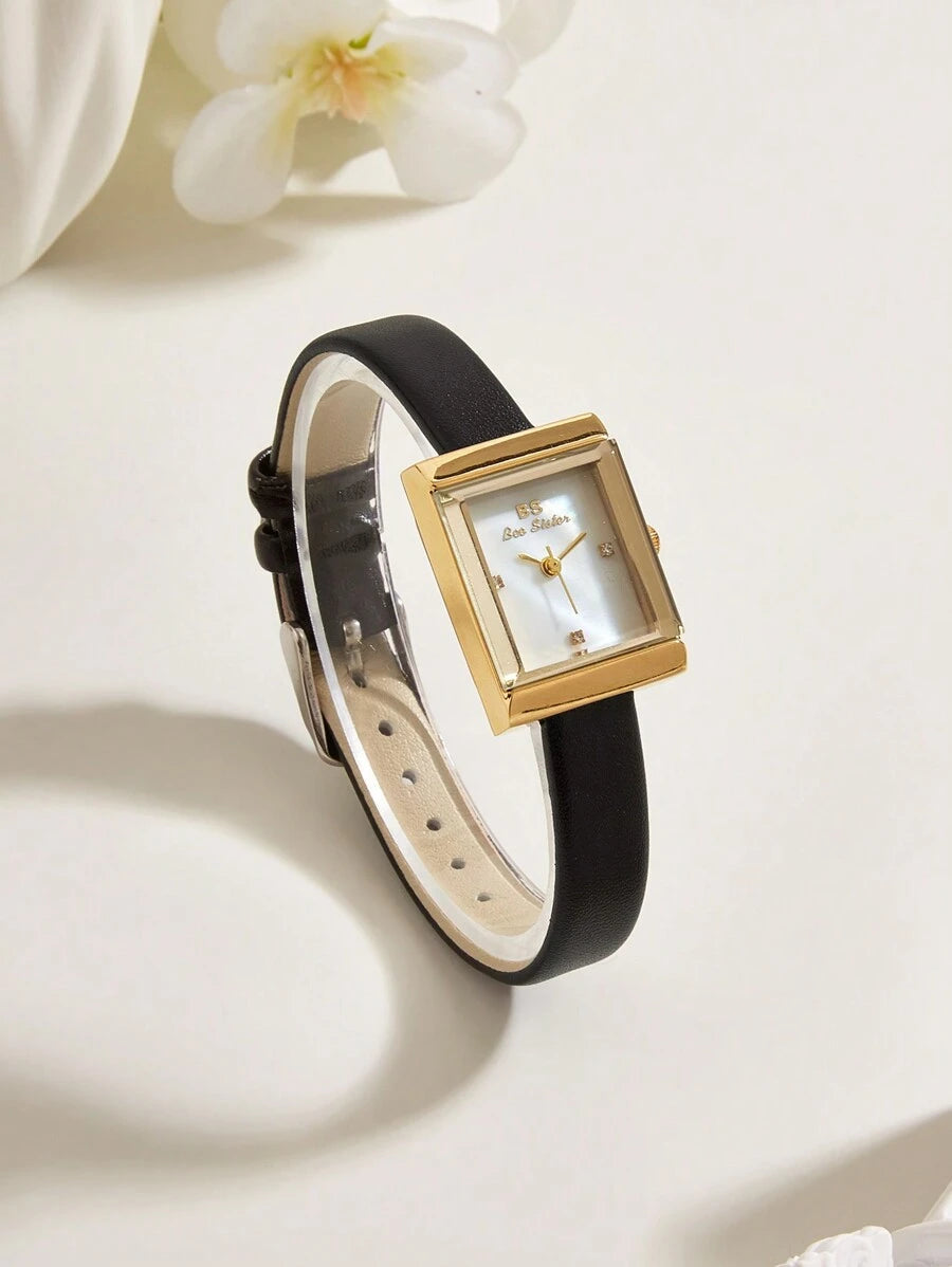 SHEIN BS bee sister ساعة نسائية كوارتز ذهبية بسطح صدف