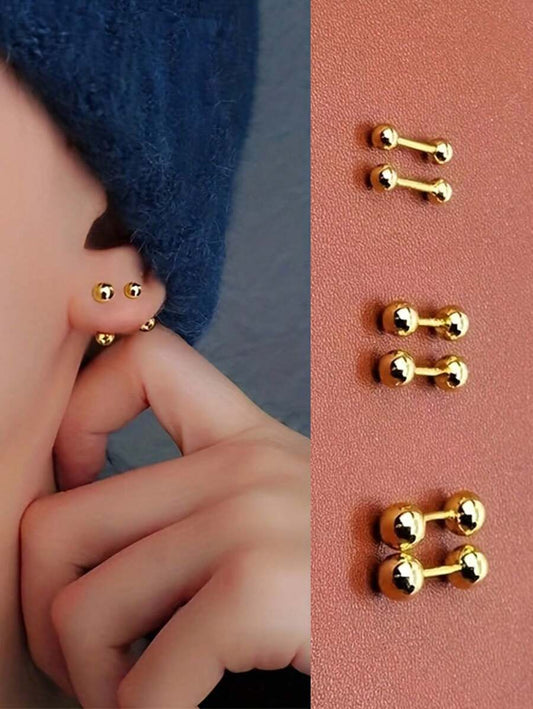 SHEIN طقم 3 أزواج أقراط مطلية بالذهب من الفولاذ المقاوم للصدأ