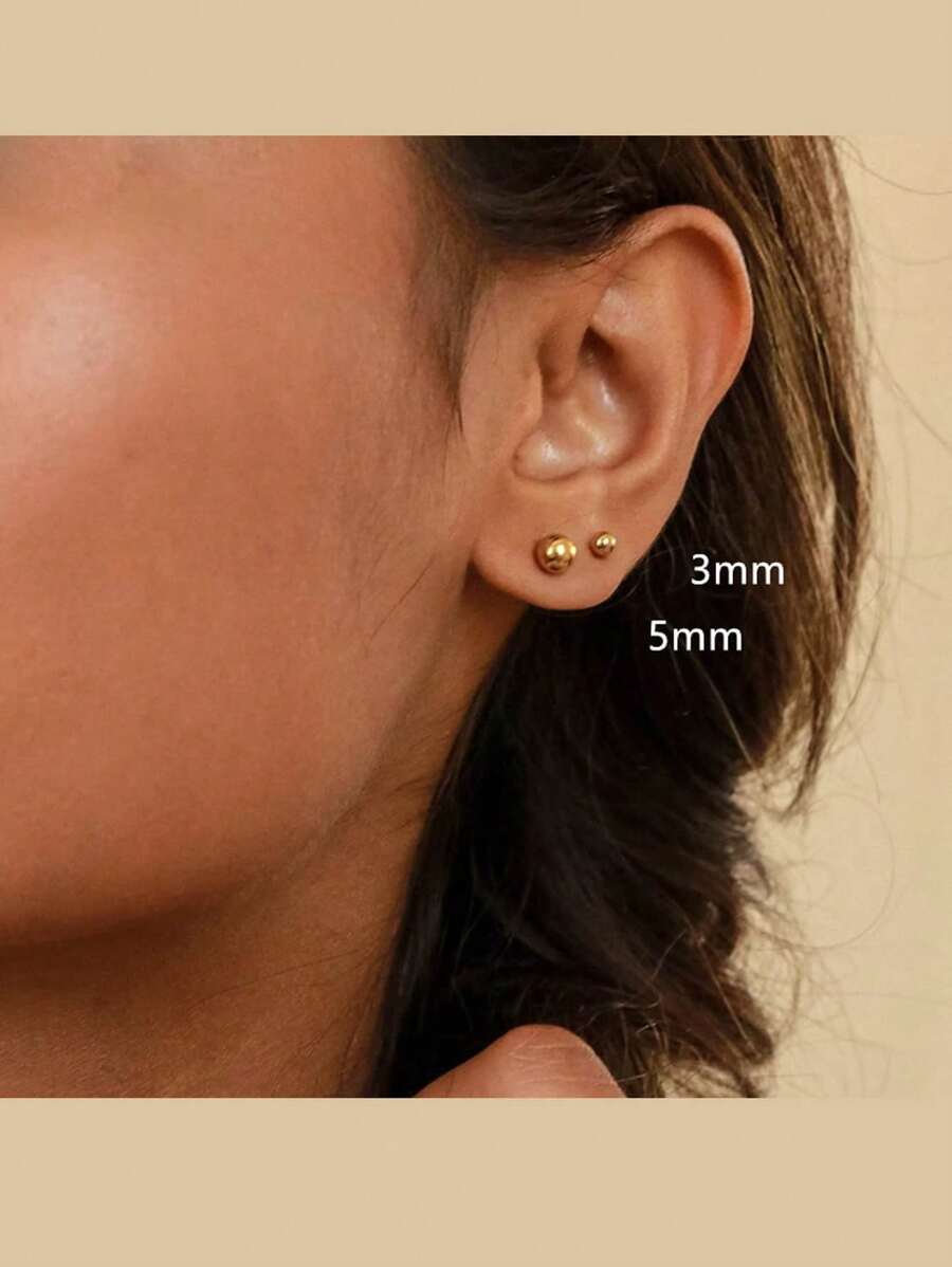 SHEIN طقم 3 أزواج أقراط مطلية بالذهب من الفولاذ المقاوم للصدأ