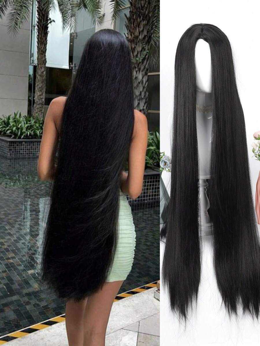 SHEIN باروكة شعر مستقيمة طويلة 40 بوصة مقسمة من المنتصف