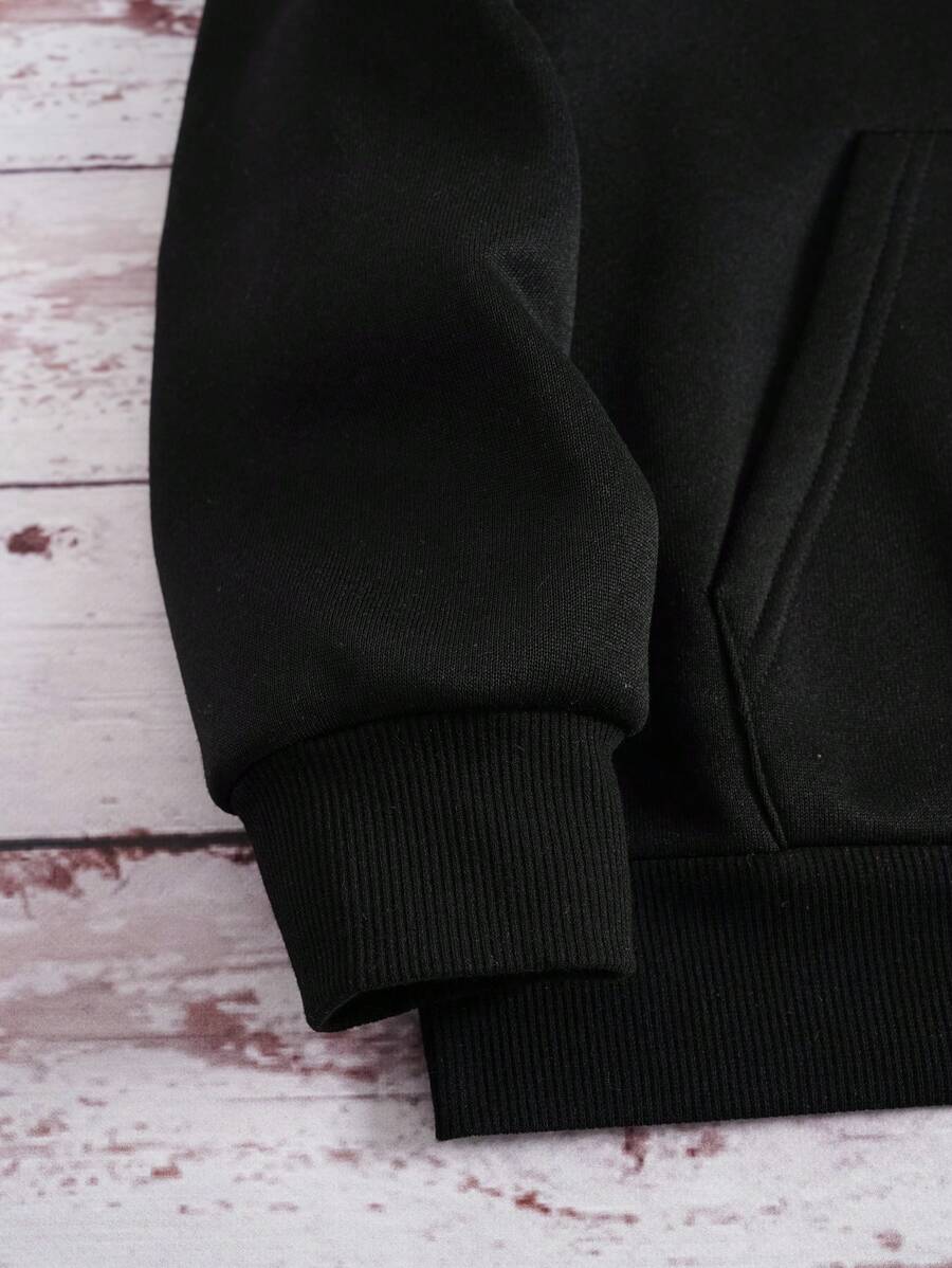 SHEIN INAWLY سويت شيرت اسود بسحاب وغطاء رأس
