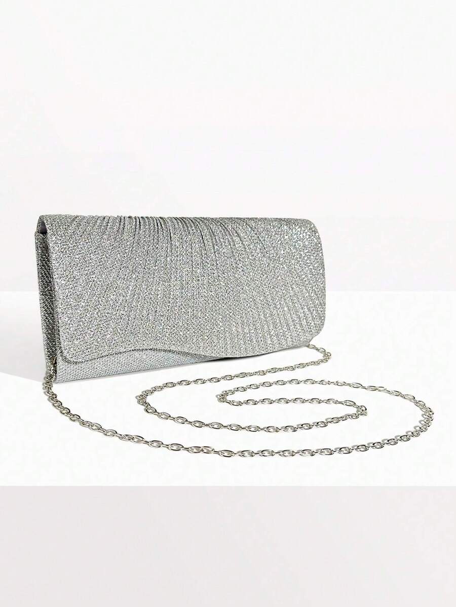 SHEIN حقيبة دلو فضية مزينة بالراين ستون