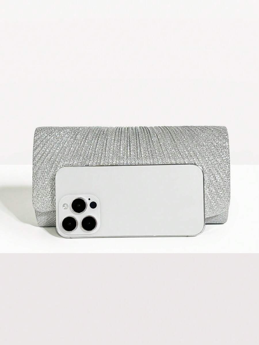 SHEIN حقيبة دلو فضية مزينة بالراين ستون