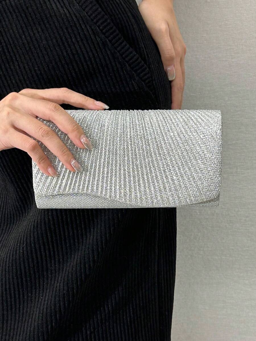 SHEIN حقيبة دلو فضية مزينة بالراين ستون