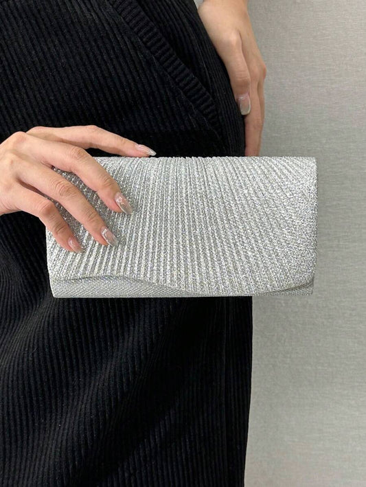 SHEIN حقيبة دلو فضية مزينة بالراين ستون