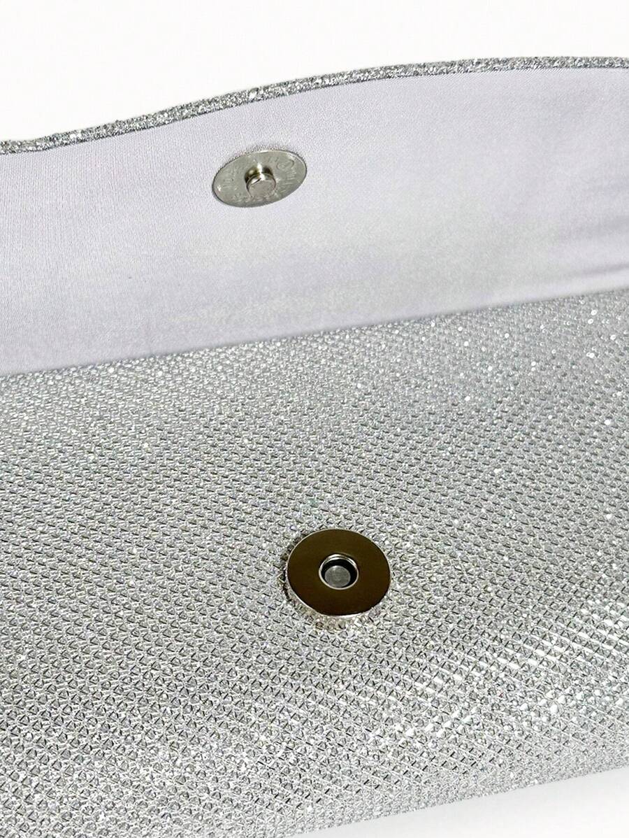 SHEIN حقيبة دلو فضية مزينة بالراين ستون