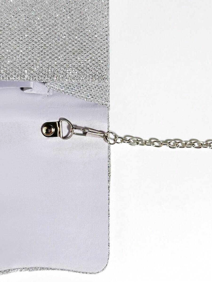 SHEIN حقيبة دلو فضية مزينة بالراين ستون