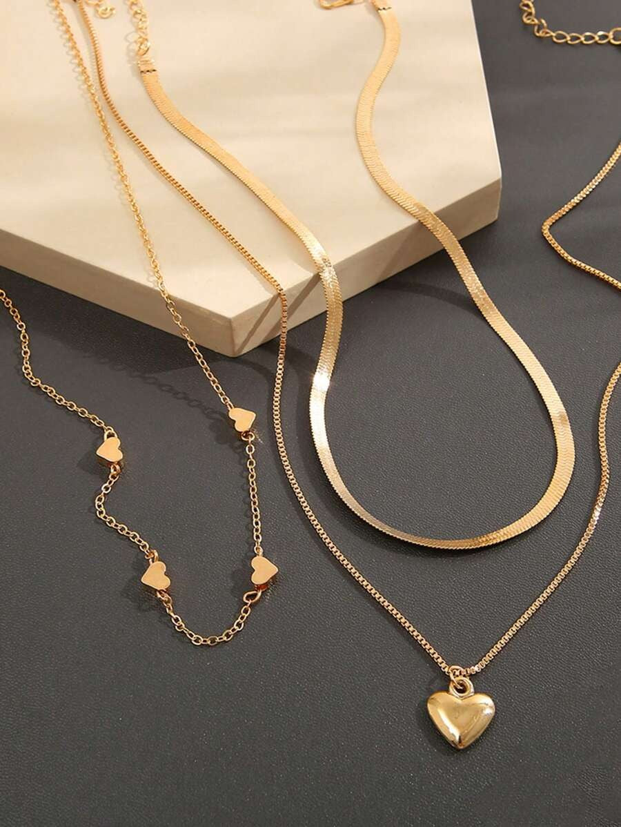 SHEIN طقم قلادات 3 قطع متعددة الطبقات تصميم قلوب