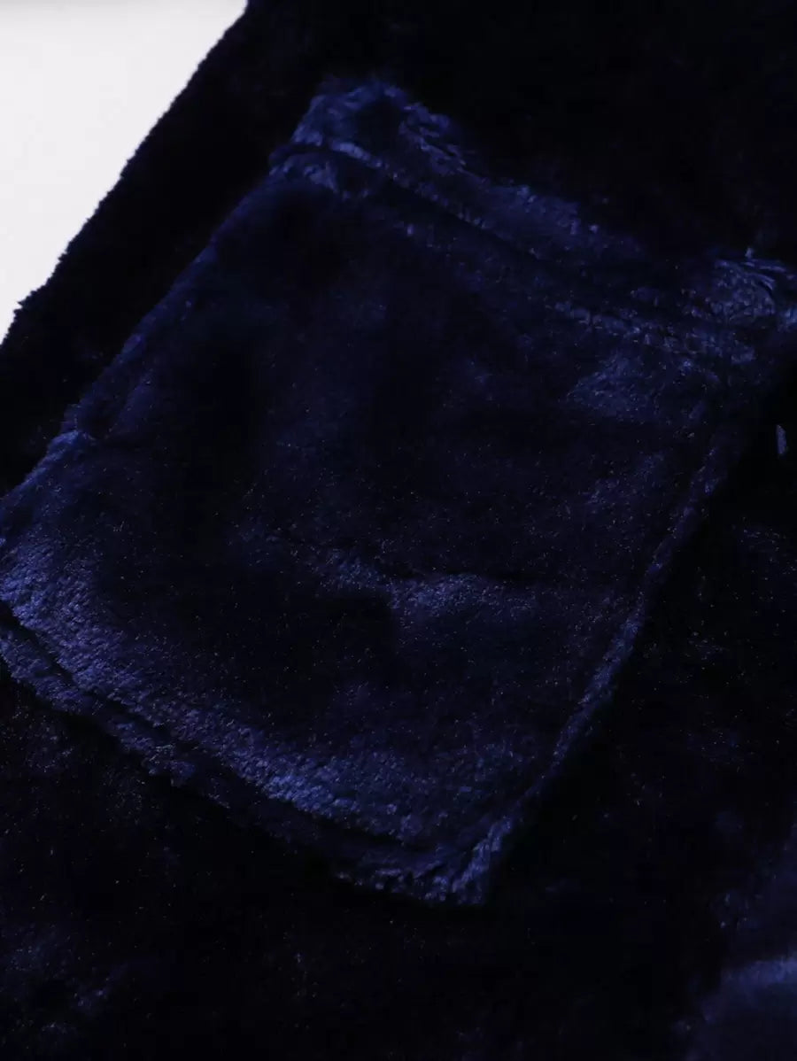 SHEIN رداء استحمام أولادي أزرق داكن بأكمام طويلة وحزام خصر