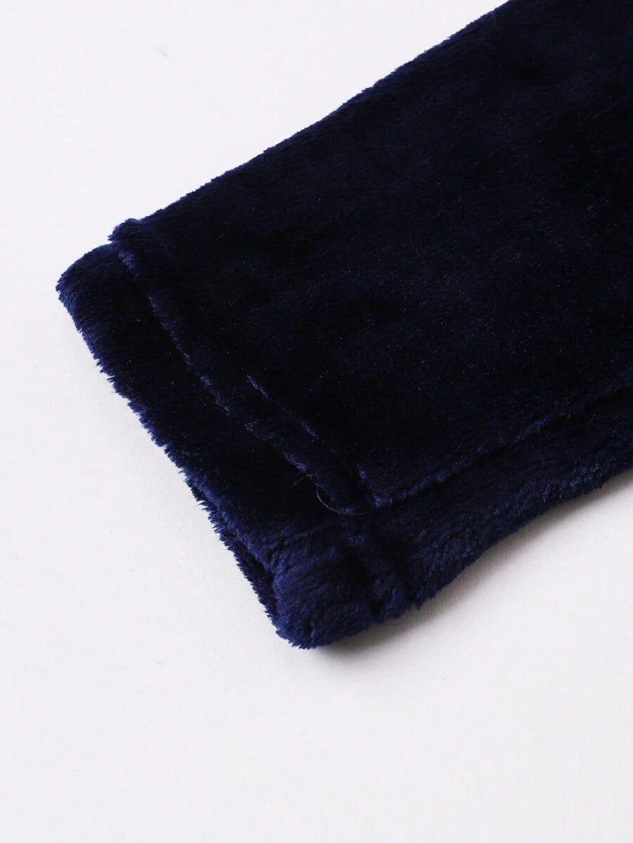 SHEIN رداء استحمام أولادي أزرق داكن بأكمام طويلة وحزام خصر