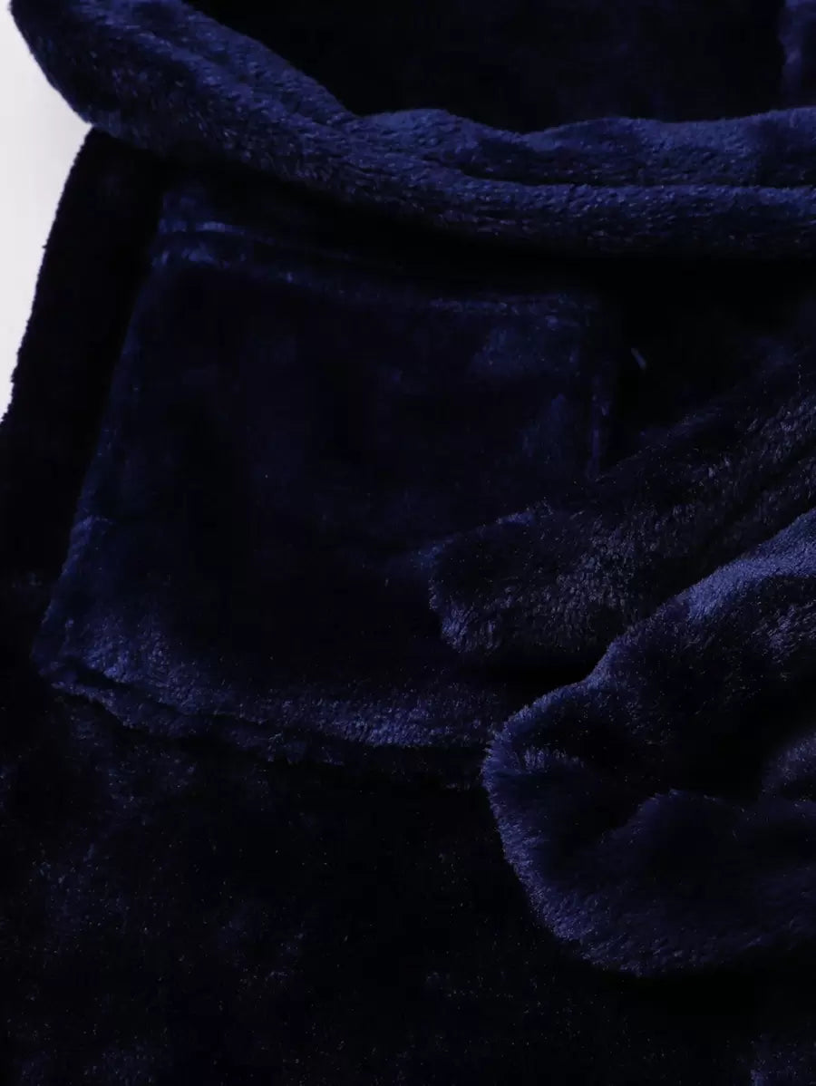 SHEIN رداء استحمام أولادي أزرق داكن بأكمام طويلة وحزام خصر