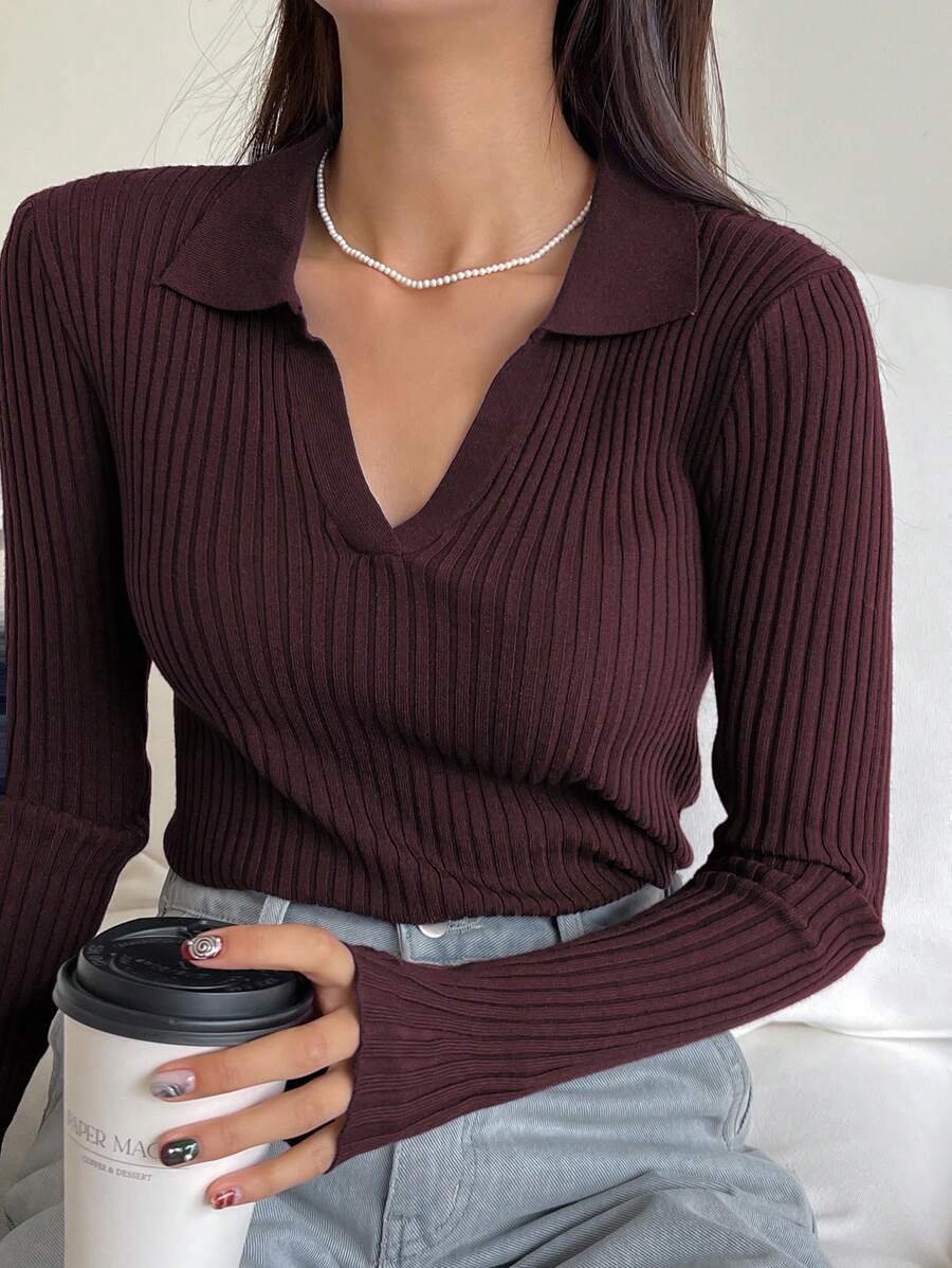 SHEIN DAZY كنزة صوفية كاجوال طويلة الأكمام