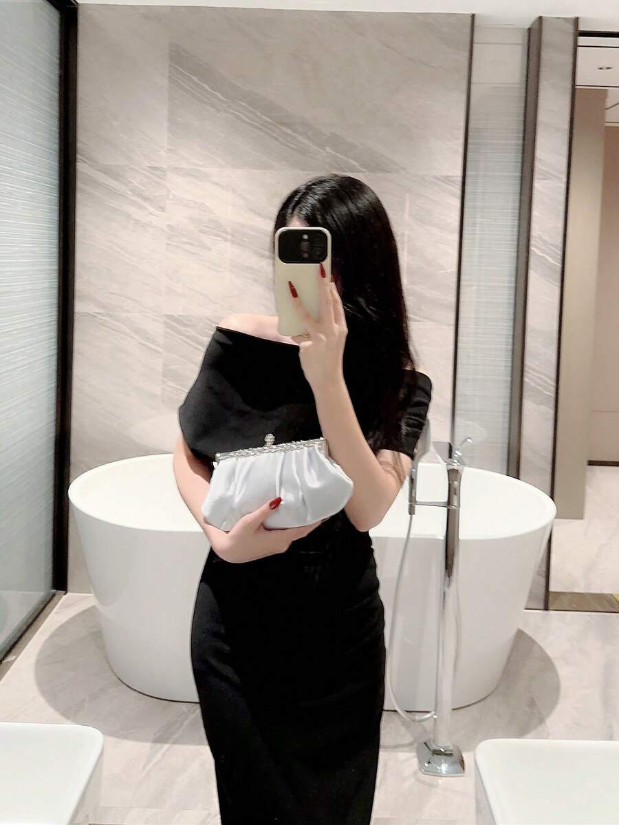 SHEIN Moonlit EveBag حقيبة سهرة ساتان راينستون بسلسلة