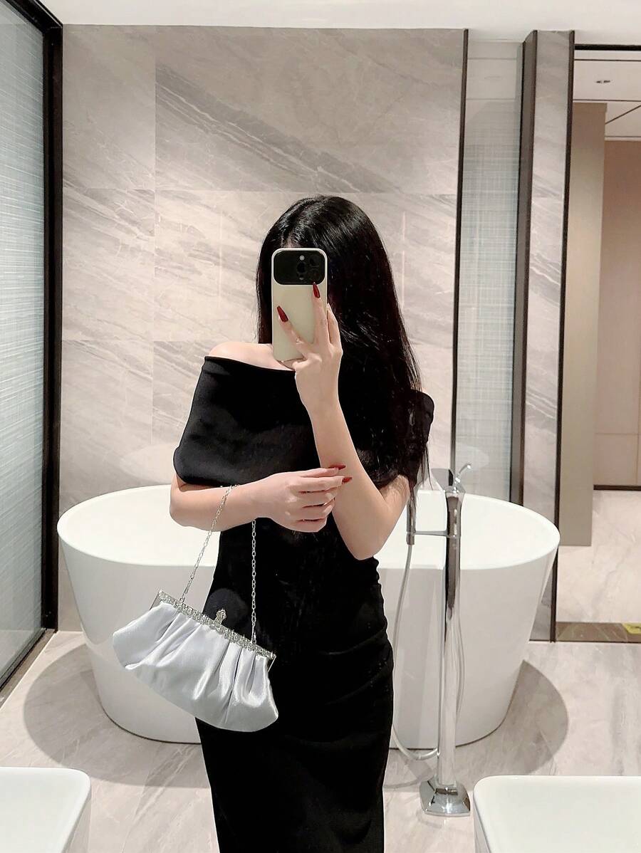 SHEIN Moonlit EveBag حقيبة سهرة ساتان راينستون بسلسلة