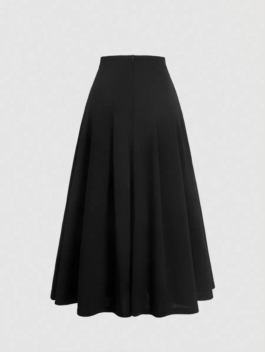 SHEIN MOD تنورة سوداء ذات تفريعات للنساء