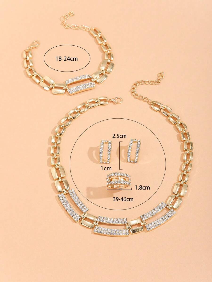 SHEIN مجموعة مجوهرات 5 قطع مربعة ذهبية