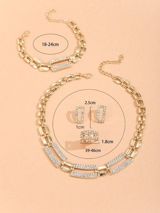 SHEIN مجموعة مجوهرات 5 قطع مربعة ذهبية