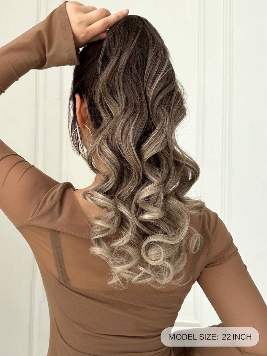 SHEIN شعر مستعار طويل 20-24 بوصة بلون بني فاتح بمشبك مخلب