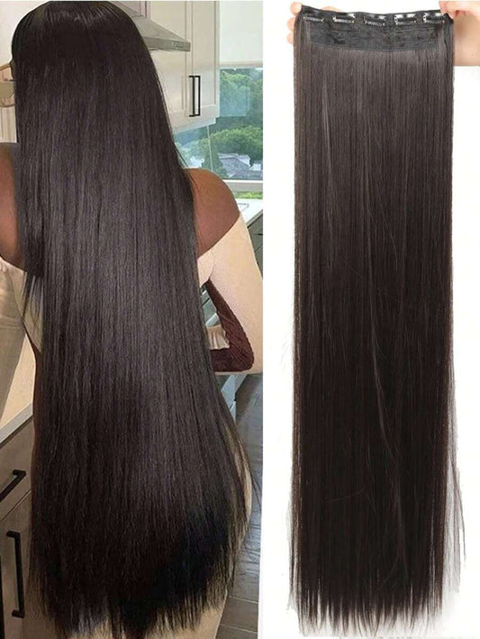 SHEIN تمديدات شعر مستقيمة طويلة 5 مشابك بلون أسود بني