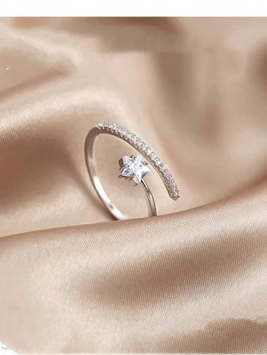 SHEIN خاتم مفتوح أنيق مزين بحجر الراين