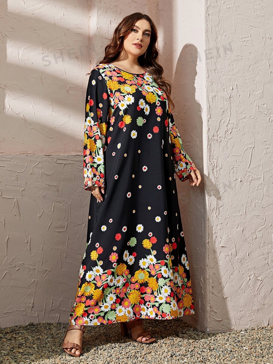 SHEIN Mulvari فستان بطباعة زهر شامل مقاس كبير