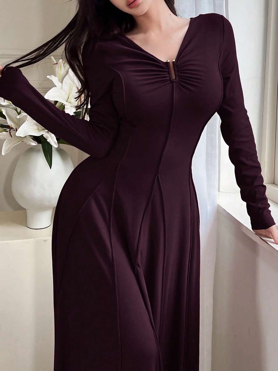 SHEIN Modelyn ثوب ارجواني أنيق عند الخصر