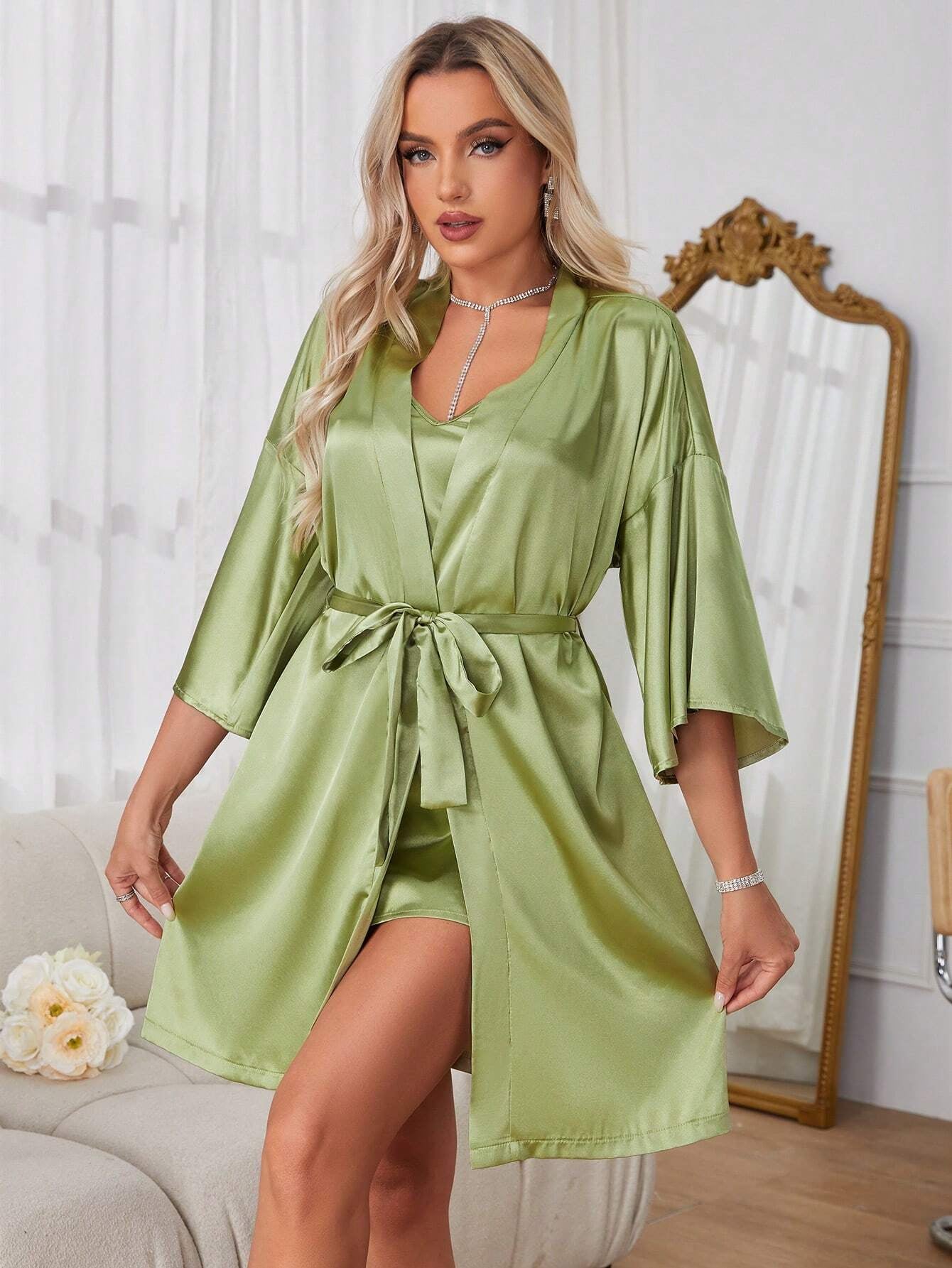 Women'S Satin Robe and Nightgown Homewear Set
