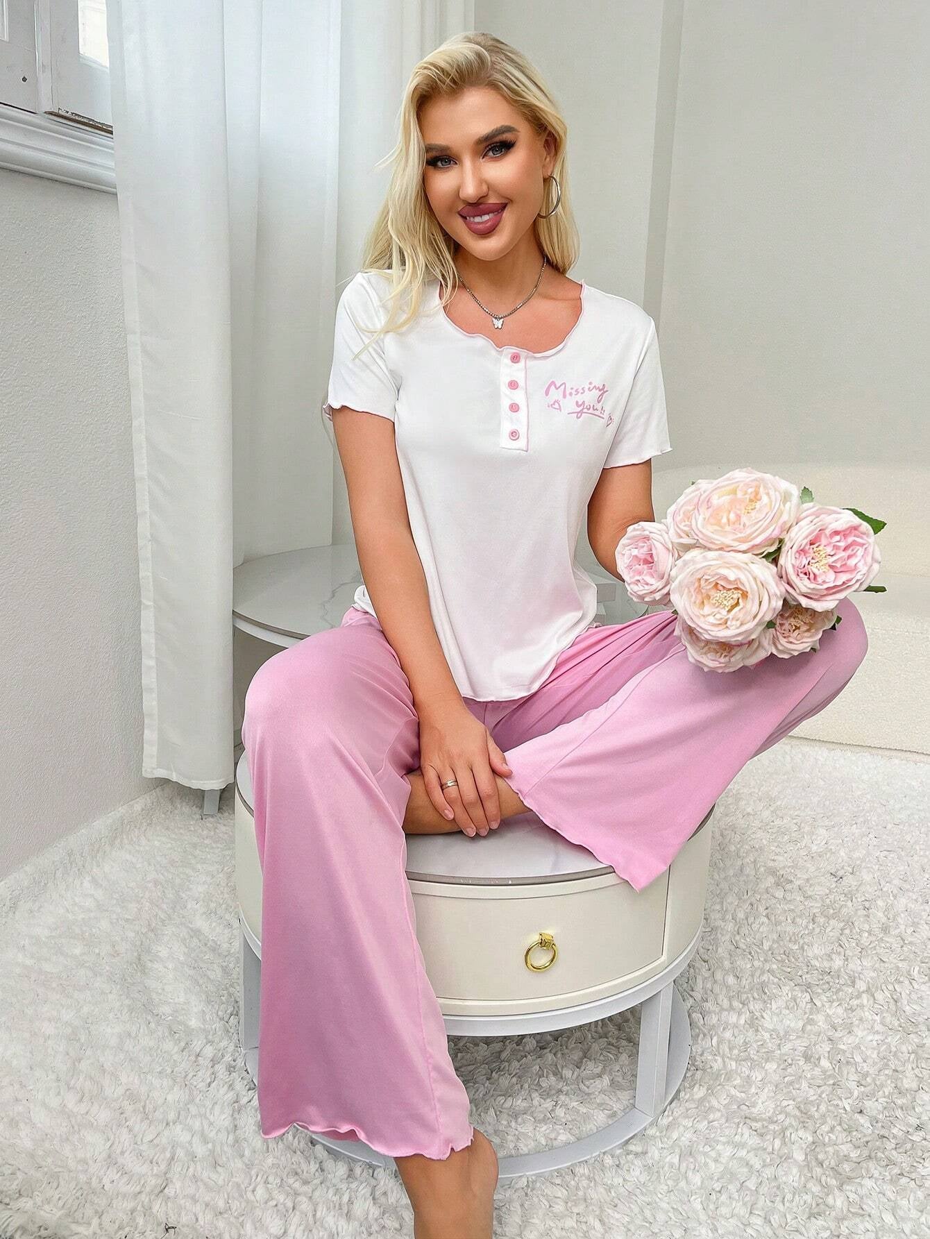 Colorblock Casual 2Pcs Women'S Homewear Set