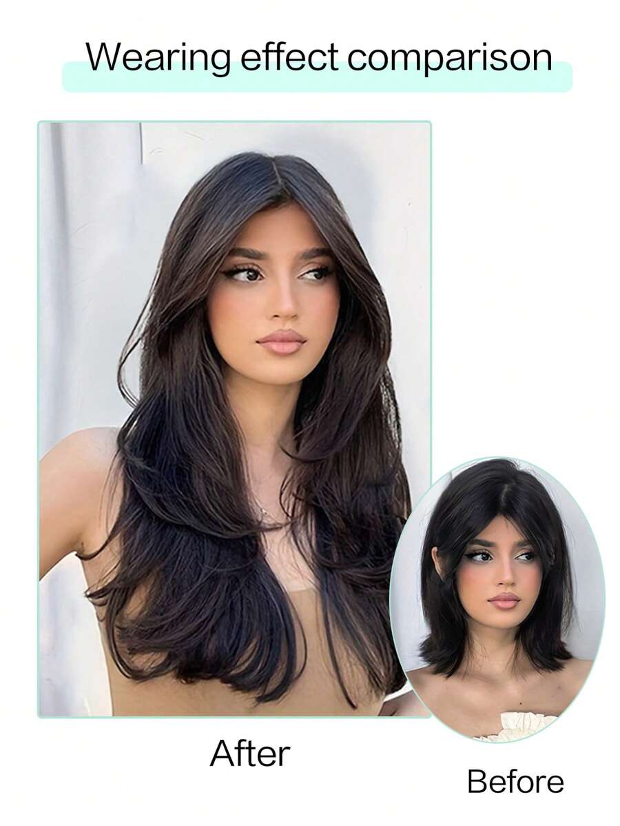 SHEIN باروكة شعر مستقيم طويل طبقات اصطناعية