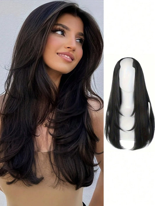 SHEIN باروكة شعر مستقيم طويل طبقات اصطناعية
