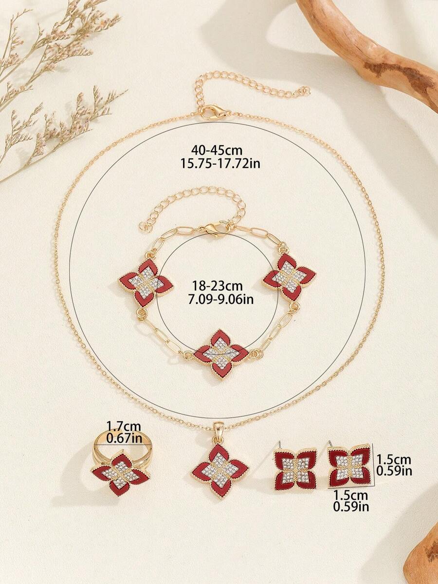 SHEIN مجموعة مجوهرات 5 قطع سبيكة الزنك مع راينستون