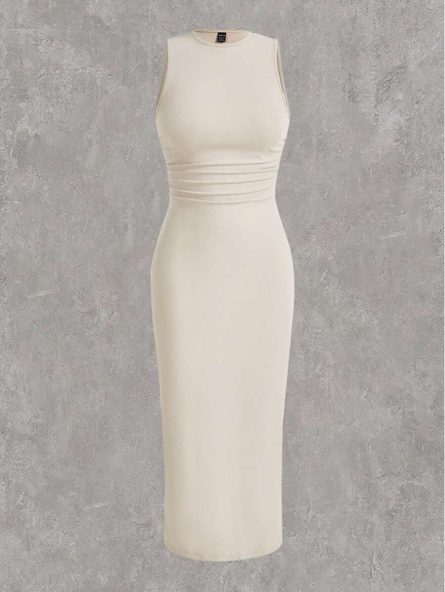 SHEIN EZwear فستان ضيق للمقاسات الكبيرة محبوك مضلع بلون بيج