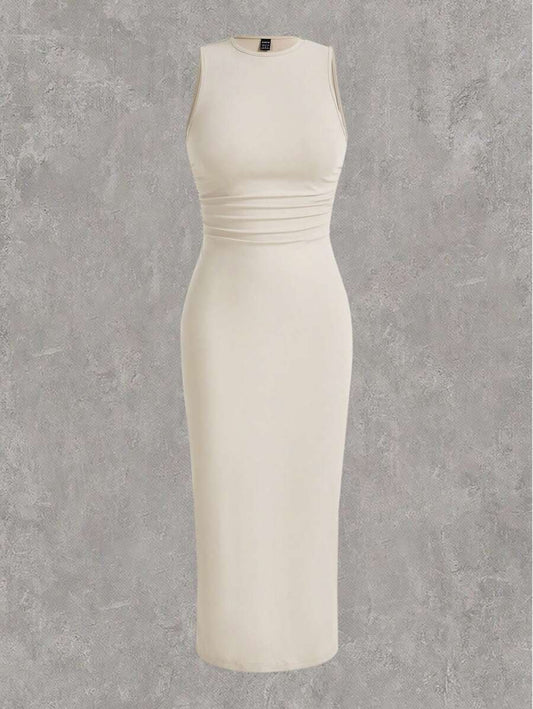 SHEIN EZwear فستان ضيق للمقاسات الكبيرة محبوك مضلع بلون بيج