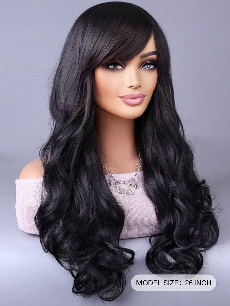 SHEIN باروكة شعر كيرلي طويل بموجات كبيرة أنيقة من ألياف صناعية