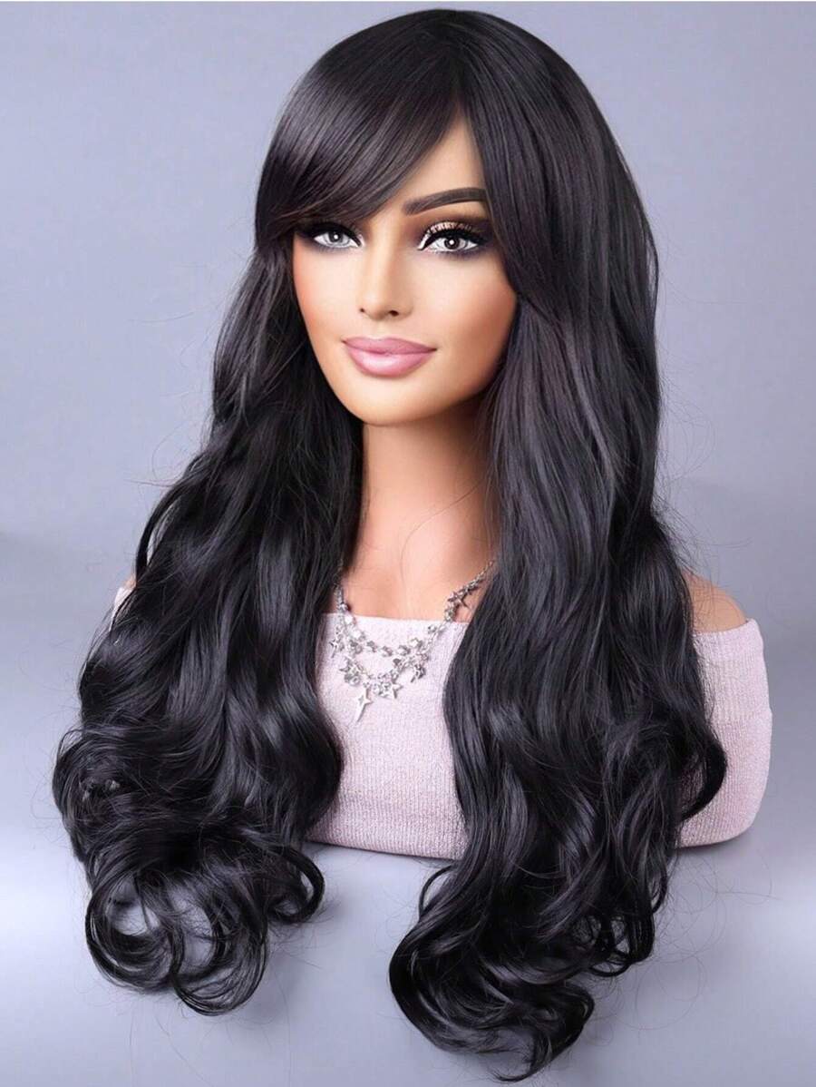 SHEIN باروكة شعر كيرلي طويل بموجات كبيرة أنيقة من ألياف صناعية