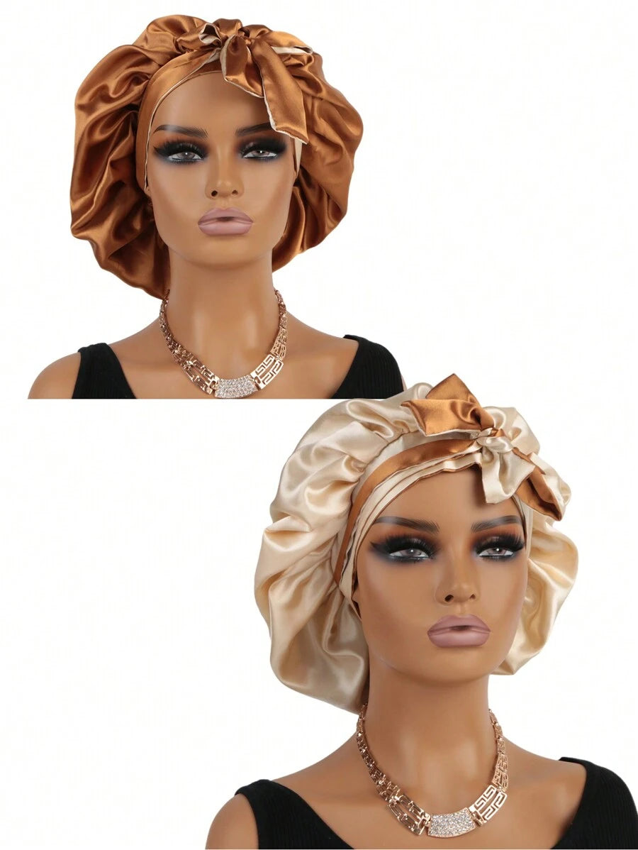 SHEIN قبعة نوم ساتان حرير للشعر المجعد برباط
