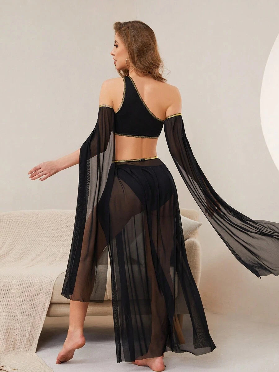 SHEIN Fantasy Costume زي شبكي عالي الشق بألوان وشريط لامع